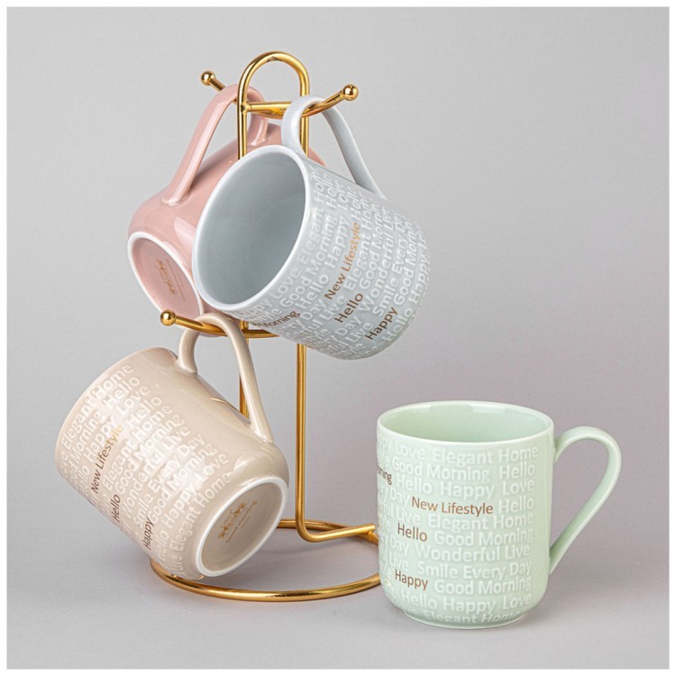 Набор кружек lefard "good morning" на металл. подставке 4 шт. 330 мл микс цветов Lefard (42-533)