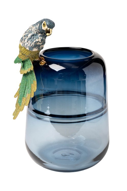 Ваза стеклянная голубая с попугаем 19*17*30см (TT-00010204)