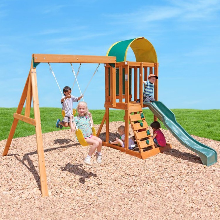 Детский игровой комплекс для дачи (качели, горка, песочница, лестница, 2 этажа) (F26415E_KE)