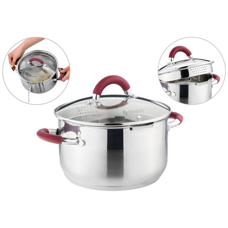 Кастрюля agness "profi home" со стеклянной крышкой, 3,0л 20x11.5 см цвет ручек:бордо Agness (914-207) Кастрюля agness "profi home" со стеклянной крышкой, 3,0л 20x11.5 см цвет ручек:бордо Agness (914-207)