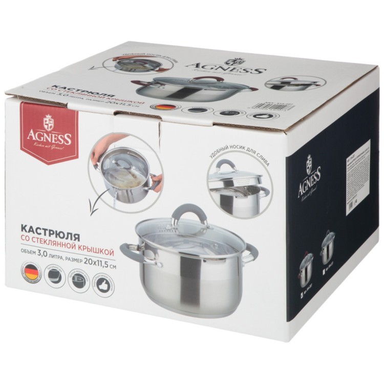 Кастрюля agness "profi home" со стеклянной крышкой, 3,0л 20x11.5 см цвет ручек:бордо Agness (914-207) Кастрюля agness "profi home" со стеклянной крышкой, 3,0л 20x11.5 см цвет ручек:бордо Agness (914-207)