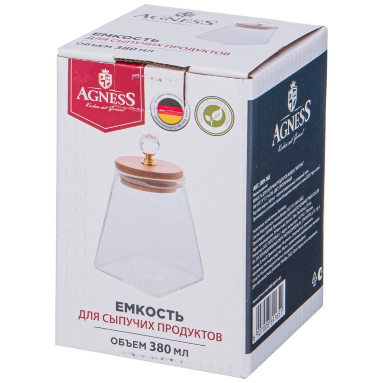 Емкость для сыпучих продуктов agness "kristall" 330 мл 7,5*7,5*10 см. цвет: прозрачный Agness (889-165) Емкость для сыпучих продуктов agness "kristall" 330 мл 7,5*7,5*10 см. цвет: прозрачный Agness (889-165)