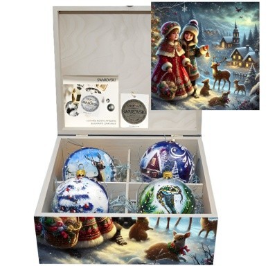 Новогодний набор на 4 шара Свет Рождества с кристаллами Swarovski (2562)