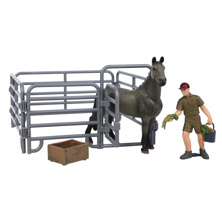 Фигурки животных серии "Мир лошадей": Лошадь, фермер, ограждение, кормушка с овощами (набор из 4 предметов) (MM214-318)