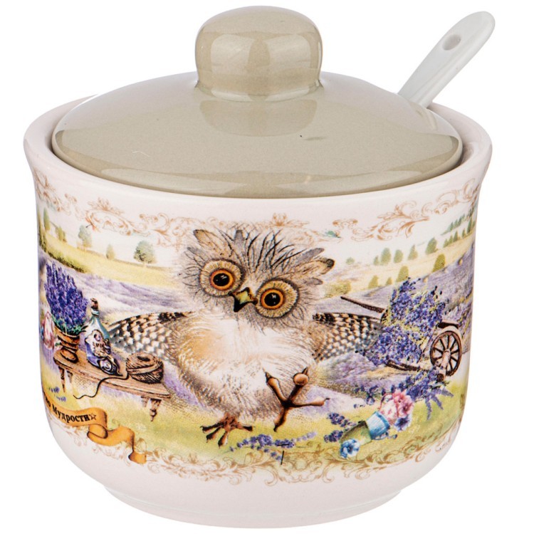 Сахарница с ложкой "дерево мудрости"  10*10 см. высота=9,5 см. / 300 мл. Agness (358-1871)