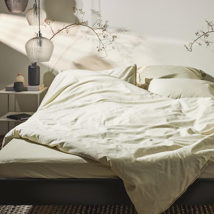 Комплект постельного белья из сатина серо-бежевого цвета с брашинг-эффектом из коллекции essential, 150х200 см (76083)